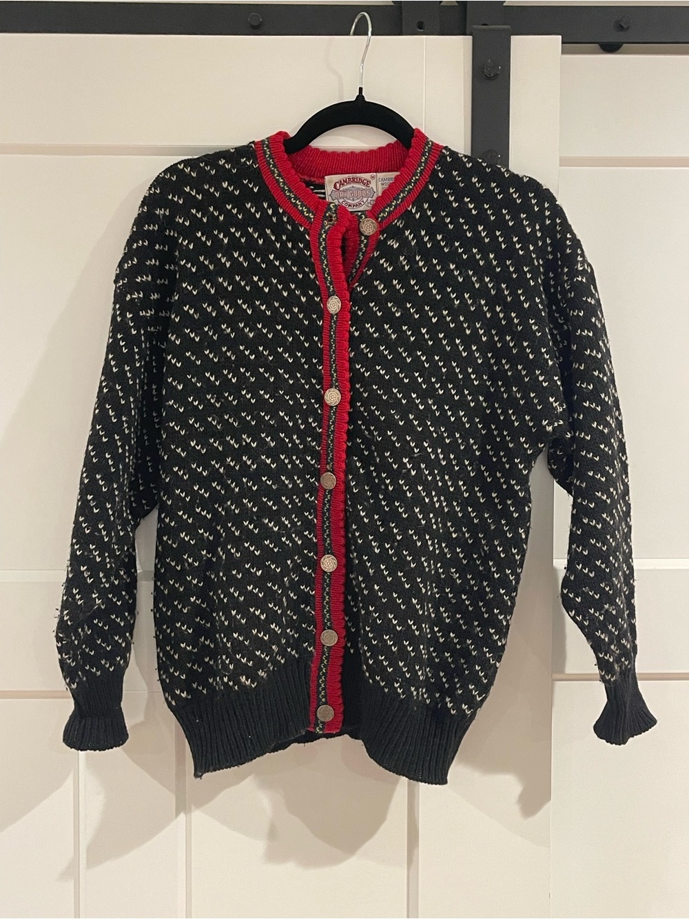 Vintage Wool Classic Black & Red Button-Up Women's Sweater Cardigan